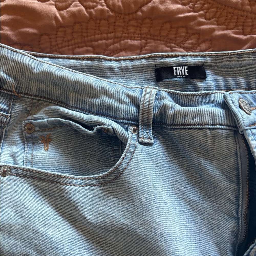 Frye Light Blue Denim Pants with Brown Label